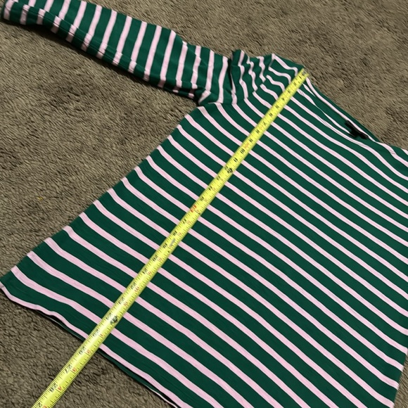J Crew Crew Neck Shirt-3/4 Sleeve-Sz M-Cotton-Pink/Green Striped-Notched sides - Picture 9 of 13